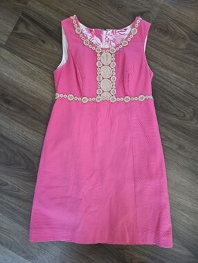 Lilly Pulitzer Rosie shift dress pink Gold size 2 Retail $188